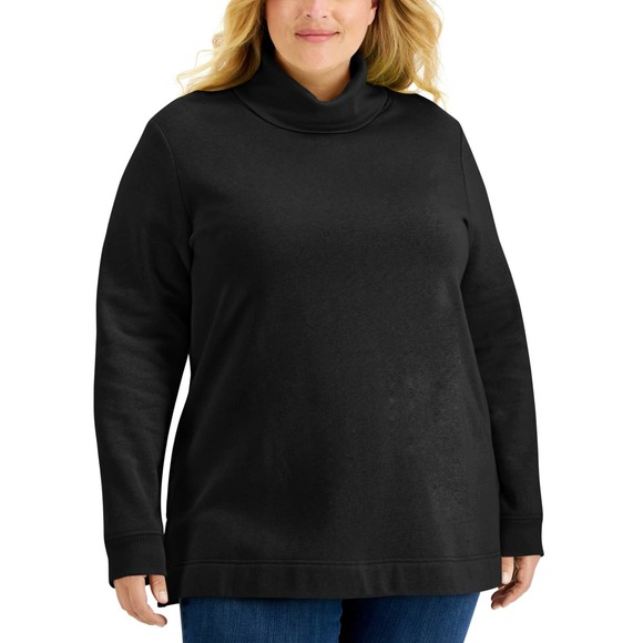 Karen Scott Sport Black Cotton Turtleneck Sweatshirt NWT Plus Size 1X - Picture 1 of 8
